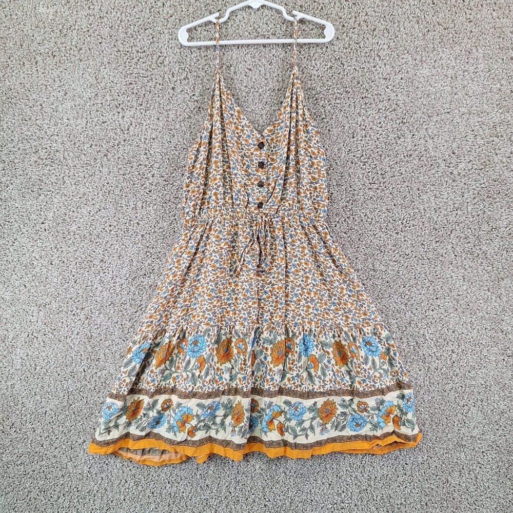 Pretty Garden Mini Dress Womens Small Floral Boho Summer Sundress Boho Casual